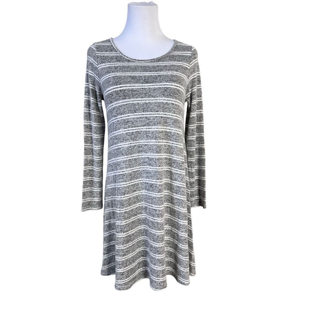 TwelveMonths Gray Striped Elbow Patch Jersey Knit Swing Dress size Small Causal‎